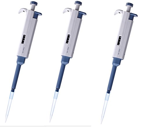 Set of 3 Variable Volume Single Channel Pipettes, 2-20, 20-200, 100 ...